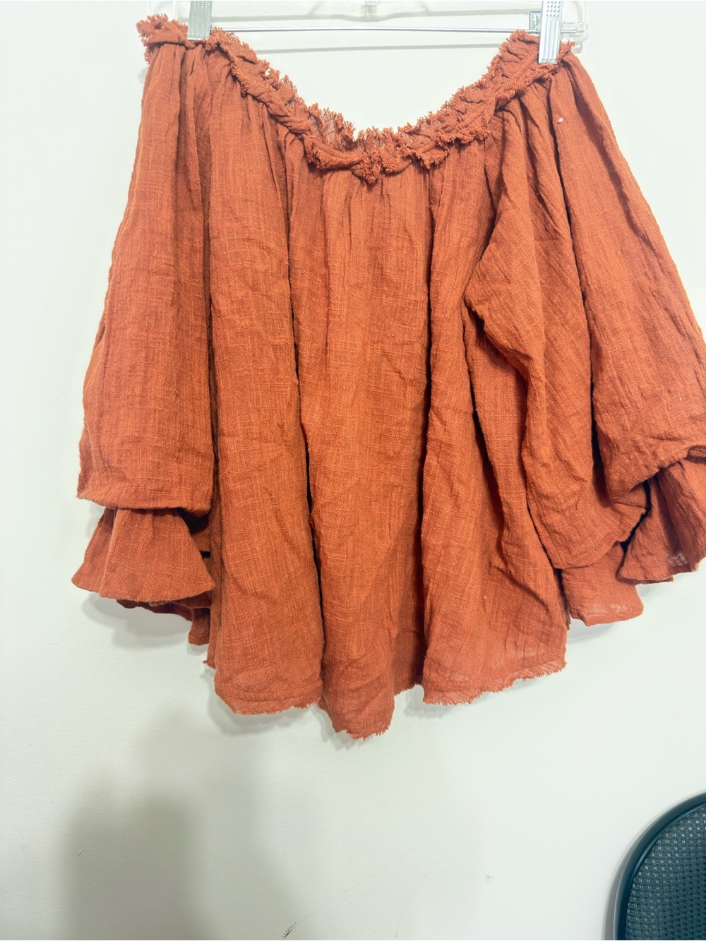 Free People Burnt Orange Ruffled Boho Tunic with Tassel Tie - Picture 2 of 6